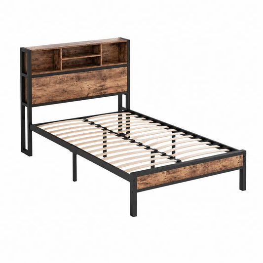 Letto singolo con testiera in legno e metallo