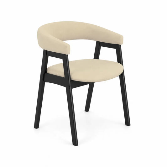 Sedia in tessuto beige con struttura in legno