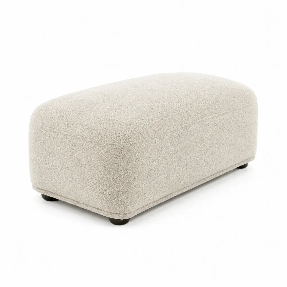 Pouf rettangolare in tessuto bouclé beige