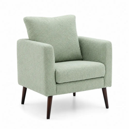 Poltrona in tessuto verde con gambe in legno