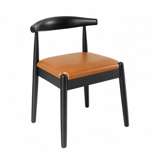 Sedia in Metallo Nero con Seduta in Pelle Sintetica Marrone, 80x45x50 cm