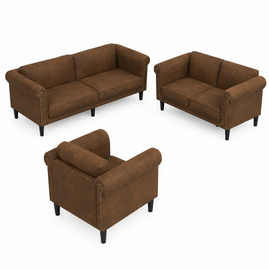 Set divani tessuto 3 posti + 2 posti + poltrona marrone