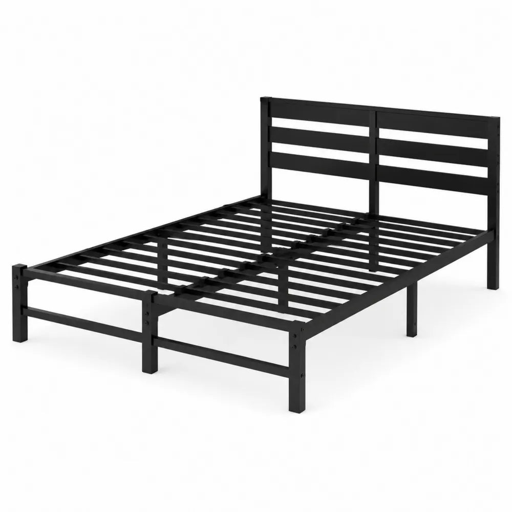 Letto Matrimoniale in Metallo Nero con Telaio a Doghe