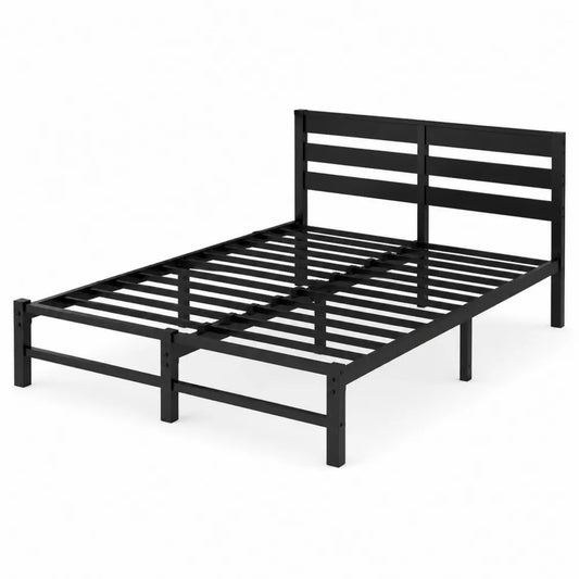 Letto Matrimoniale in Metallo Nero con Telaio a Doghe